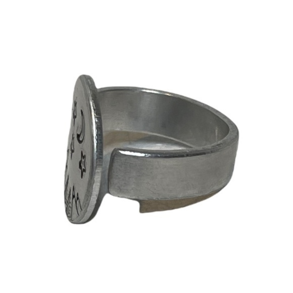 Handmade 9 stamped boho mountain silver adjustable hypoallergenic medallion ring - Picture 4 of 8